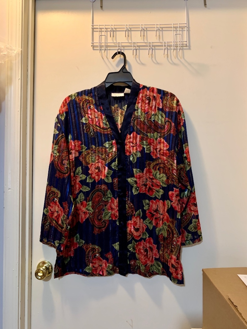 Victoria’s Secret Sheer Vertical Stripe Navy Rose Floral Pajama Top - Size M